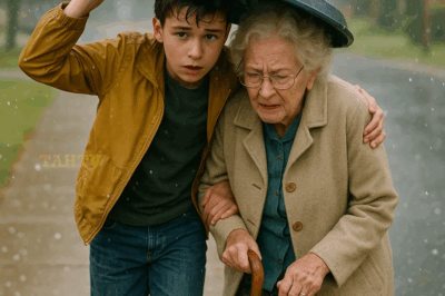 Niño protege a una anciana de la lluvia de granizo con una tapa de basura como escudo