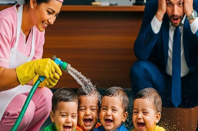 EL MILLONARIO LLEGÓ SIN AVISAR A LA OFICINA… Y QUEDÓ EN SHOCK AL VER A LA NIÑERA MOJANDO TODO…