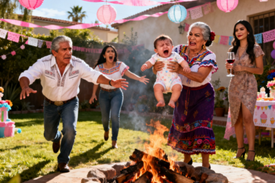 Mi baby shower familiar en el patio trasero se convirtió en una pesadilla cuando mi madre levantó a mi bebé y dijo: “Diste a luz antes que tu hermana… traicionaste el orden de nuestra familia”. Luego arrojó a mi hija al fuego.